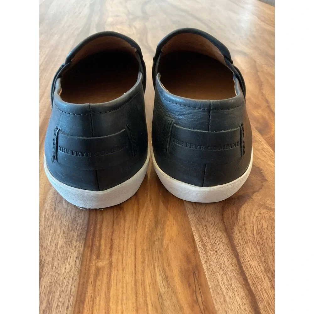 Frye Melanie Black Leather Slip On Sneakers Womens 8M Low Top 3479264-BLK